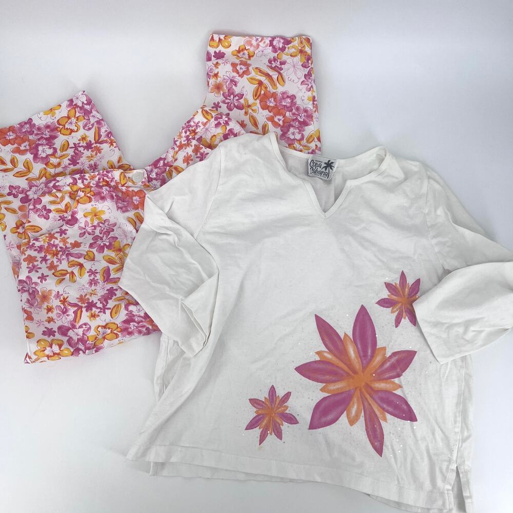 Vintage Womens Copa Cabana USA 100% Cotton 2 Piece Set Top Capri Pants Size XL